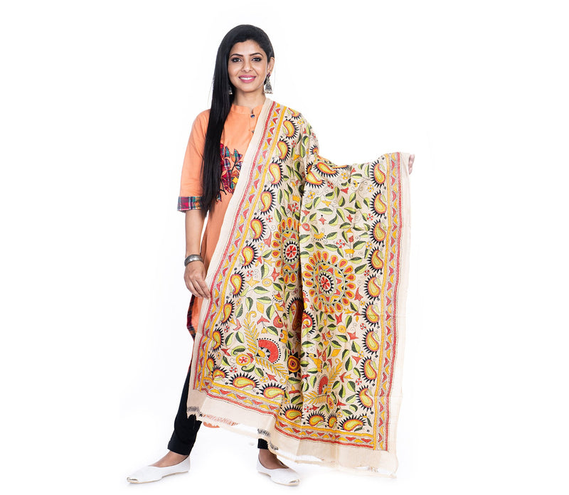 Kantha Stitched Dupatta on Tussar Base