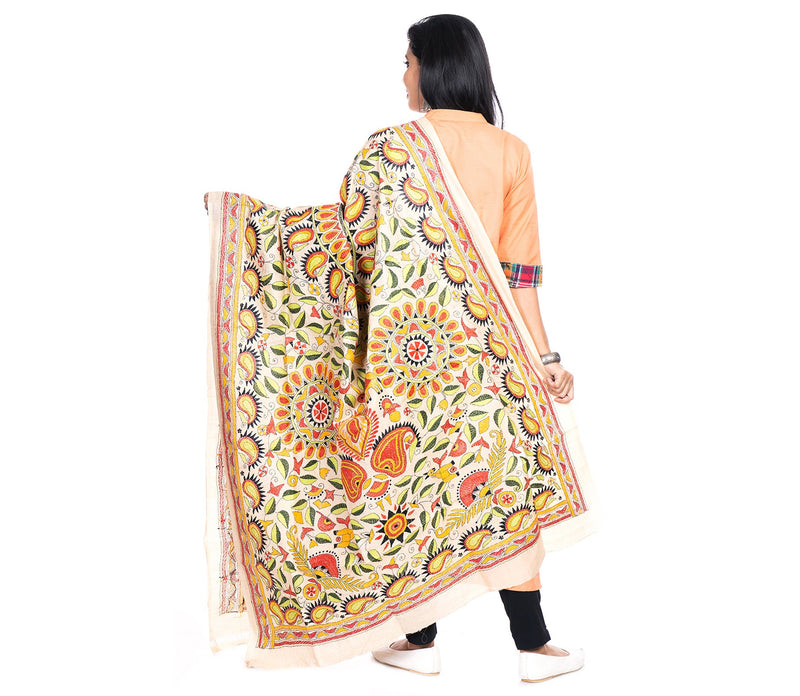 Kantha Stitched Dupatta on Tussar Base