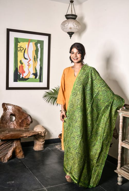 Kantha Stitched Dupatta on Silk Base