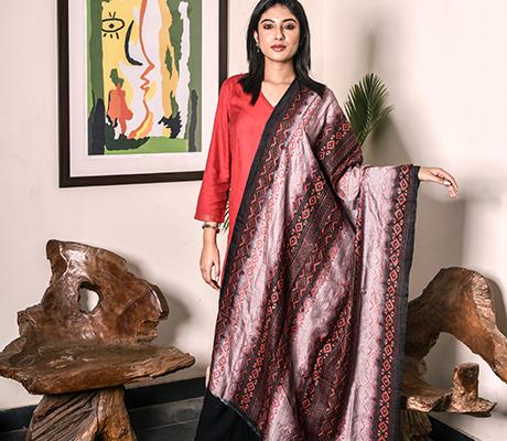 Kantha Stitched Dupatta on Silk Print Base