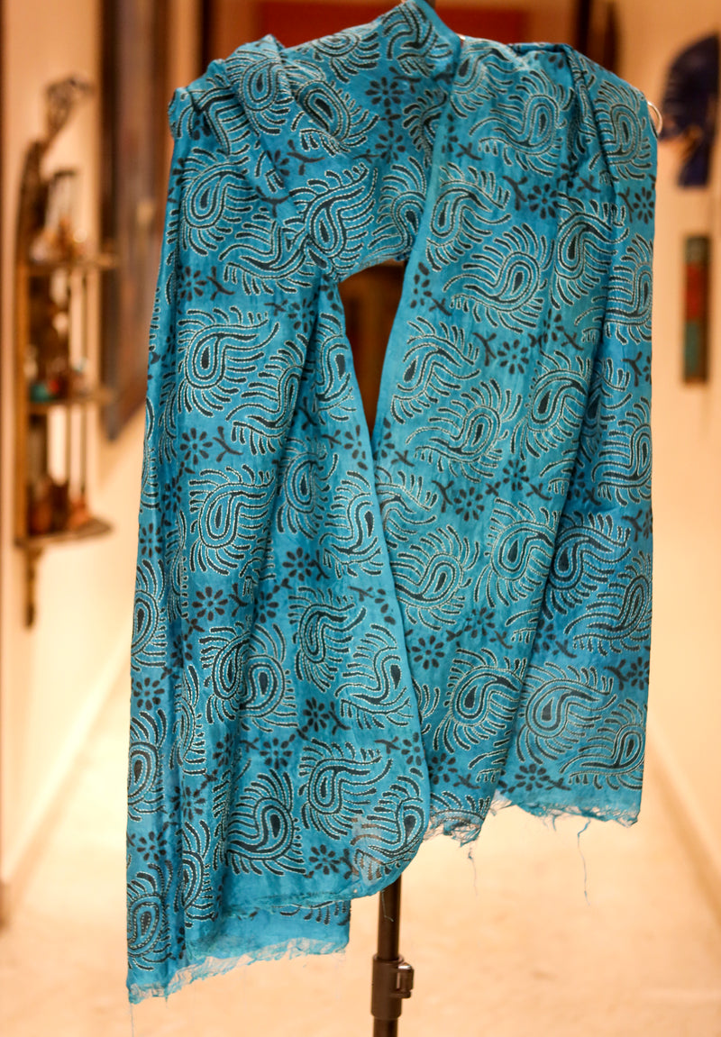 Kantha Stitched Dupatta on Silk Base