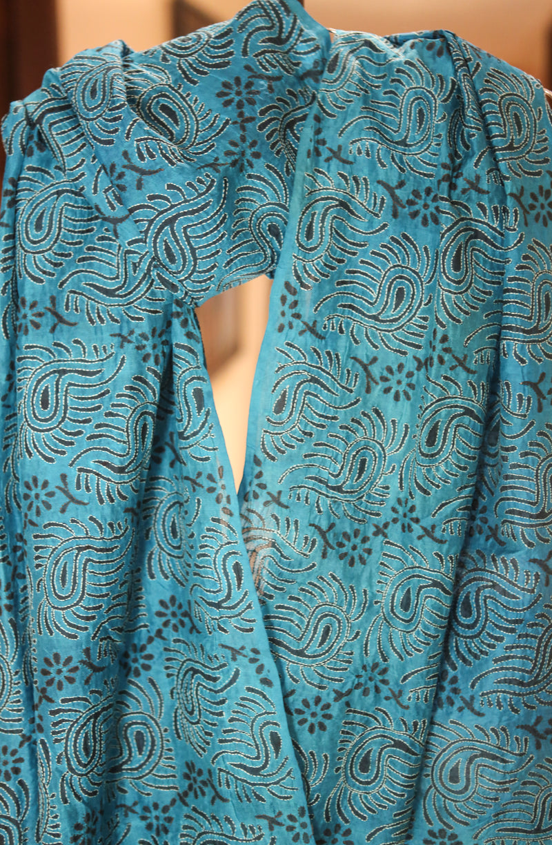 Kantha Stitched Dupatta on Silk Base