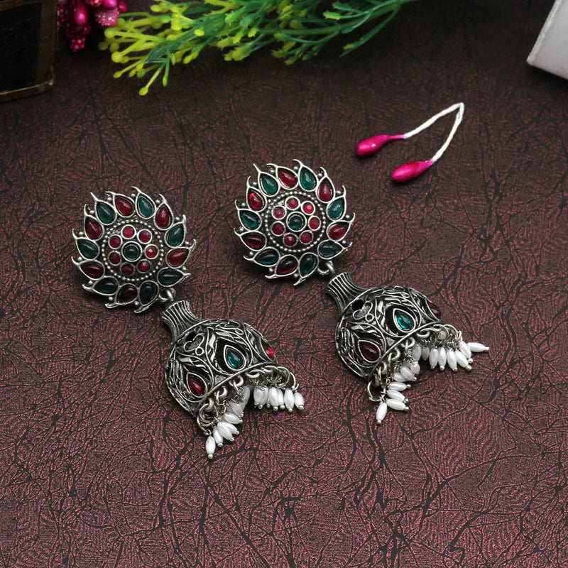 Rani & Green Color Oxidised Earrings (GSE2659RNIGRN) - Rani & Green