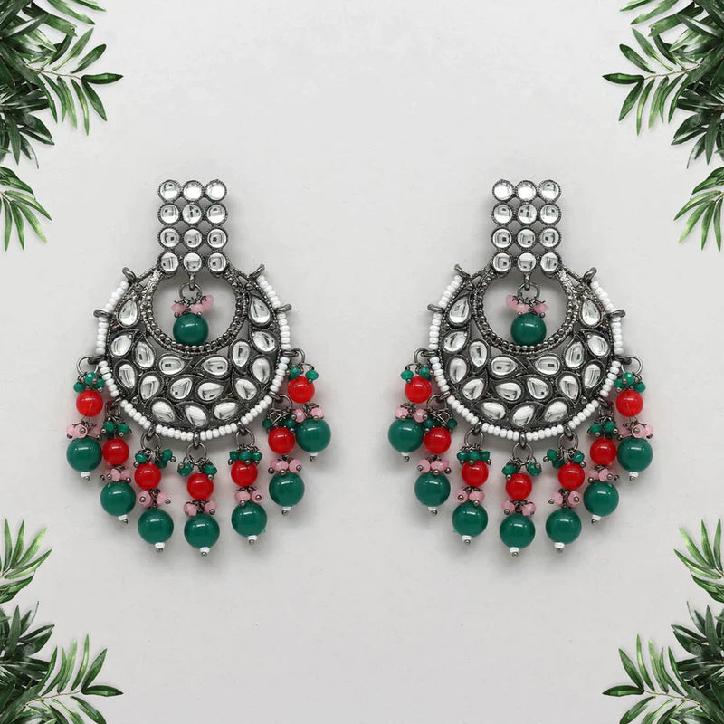 Green Color Kundan Earrings (KDE425GRN) - Green