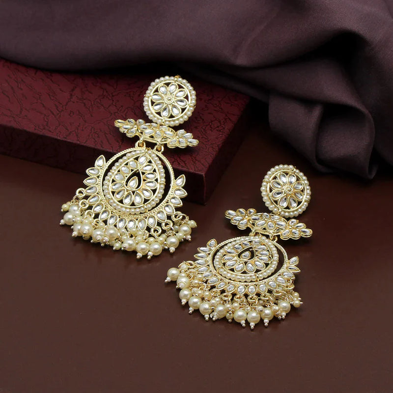 White Color Kundan Earrings (KDE657WHT) - White