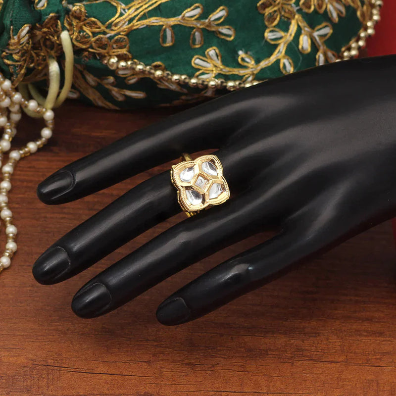 White Color Kundan Ring For Women (KDR116WHT) - White