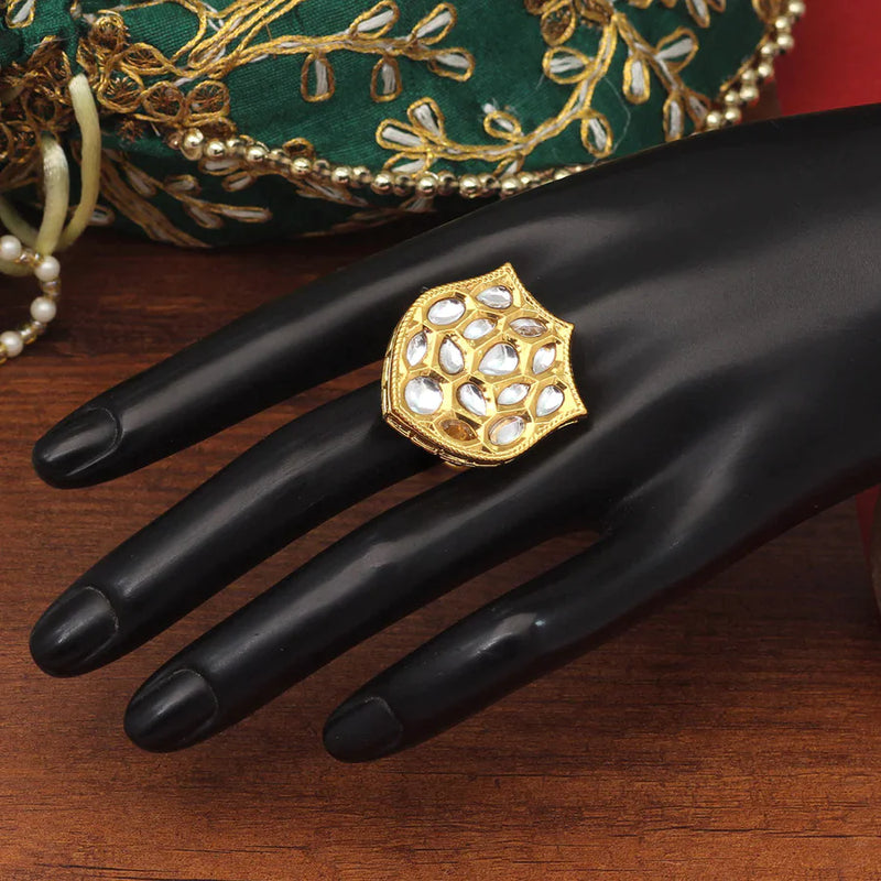 White Color Kundan Ring For Women (KDR122WHT) - White