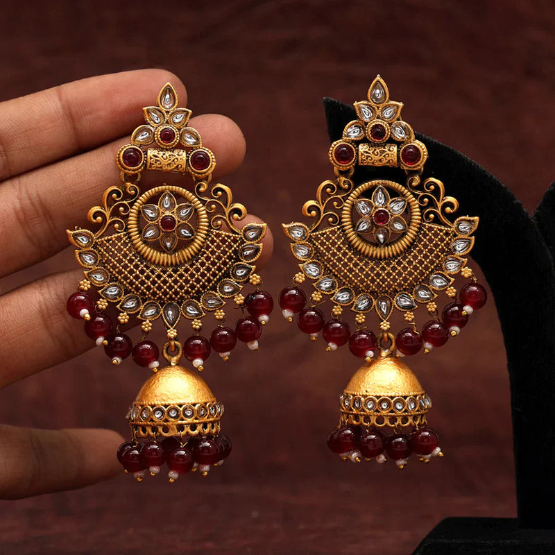 Maroon Color Matte Gold Earrings (MGE202MRN) - Maroon
