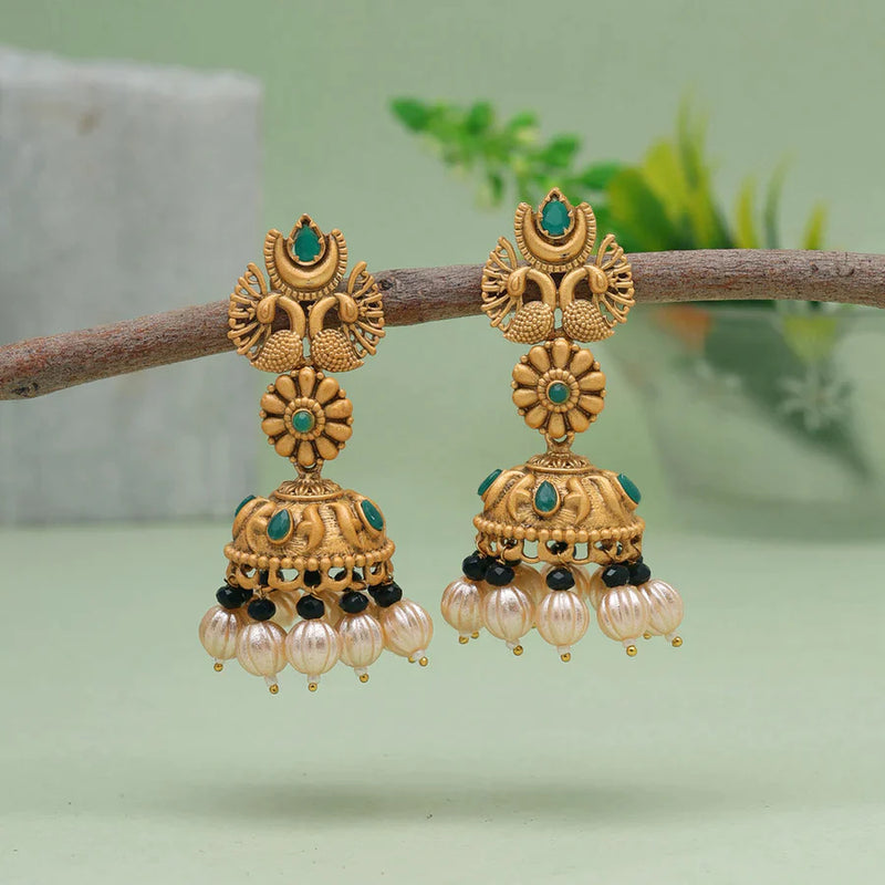 Green Color Matte Gold Earrings (MGE241GRN) - Green