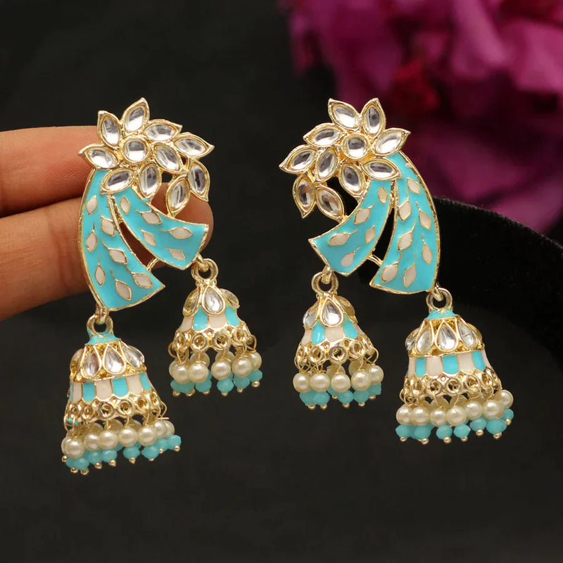 Firozi Color Meenakari Earrings (MKE1766FRZ) - Firozi