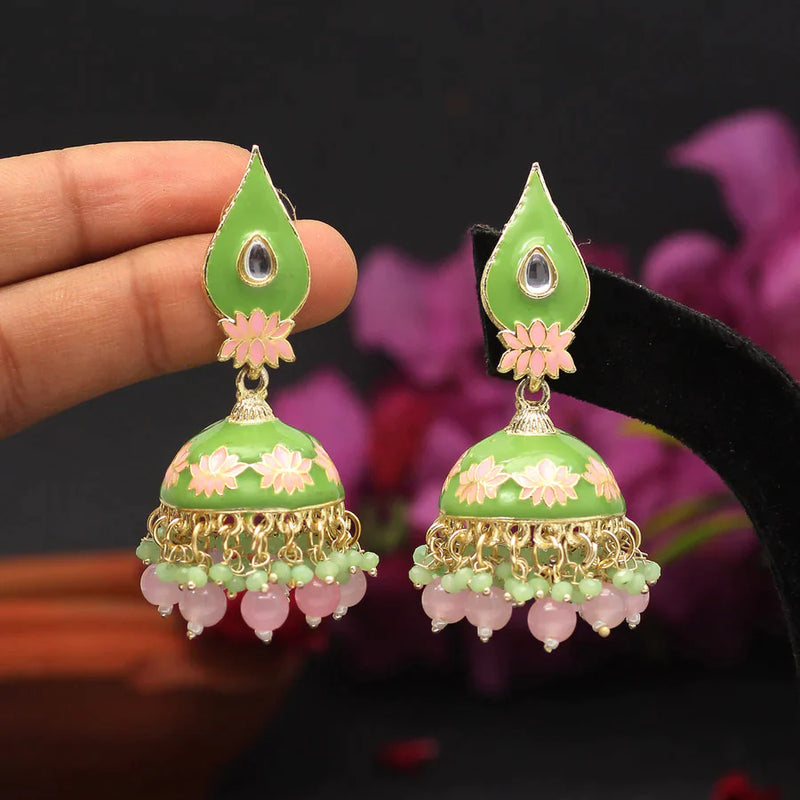 Parrot Green Color Meenakari Earrings (MKE1770PGRN) - Parrot Green