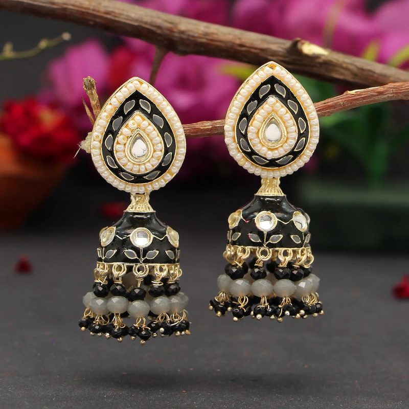 Black Color Meenakari Earrings (MKE1773BLK) - Black
