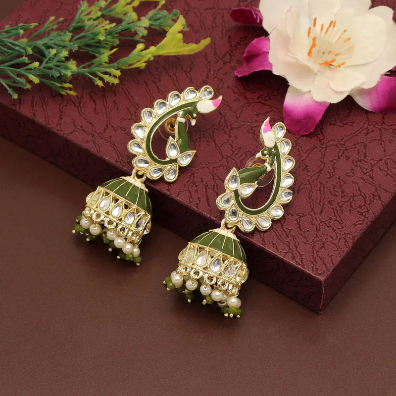 Mehandi Green Color Meenakari Earrings (MKE1786MGRN) - Mehandi Green