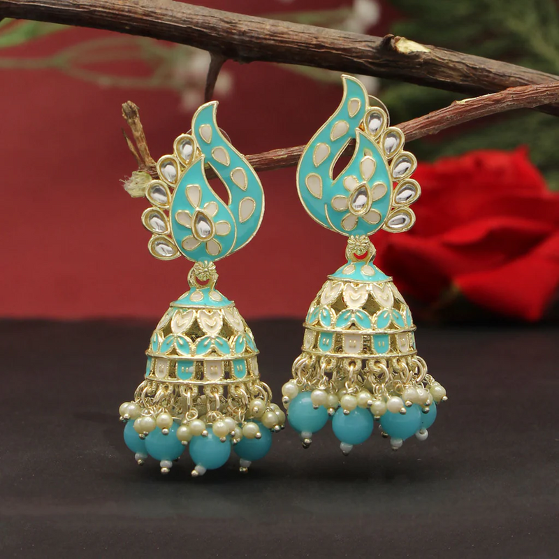 Firozi Color Meenakari Earrings (MKE1787FRZ) - Firozi