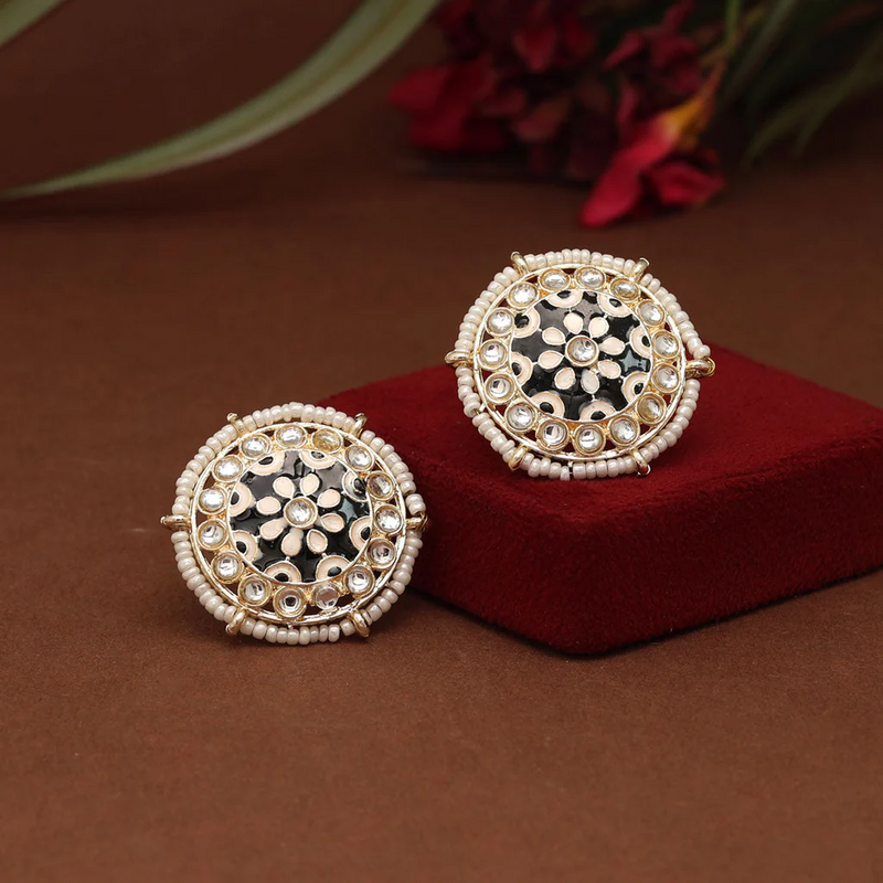 Black Color Meenakari Stud Earrings (MKE1819BLK) - Black