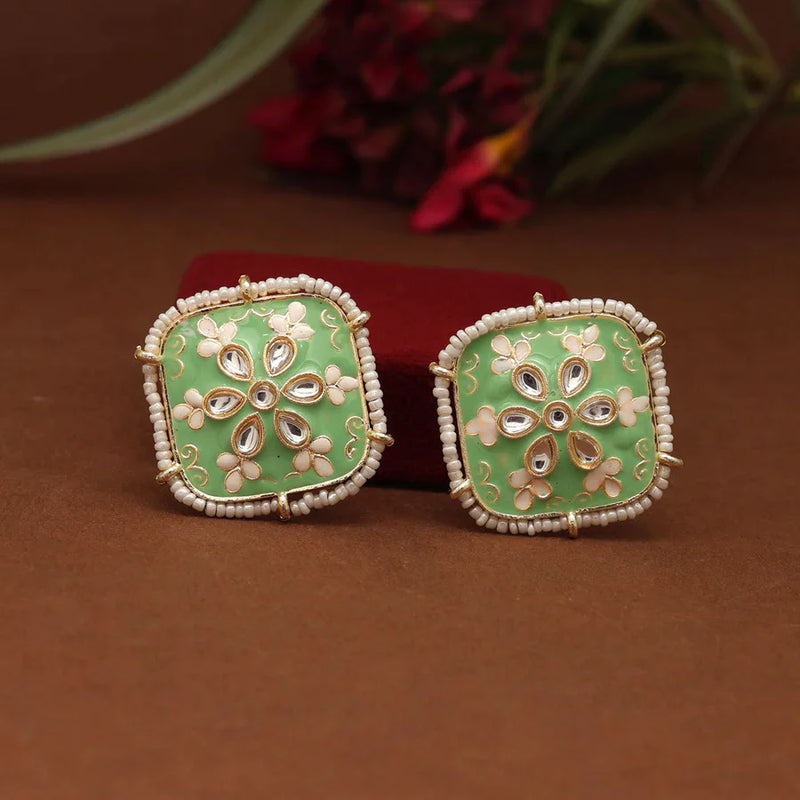 Parrot Green Color Meenakari Stud Earrings (MKE1820PGRN) - Parrot Green
