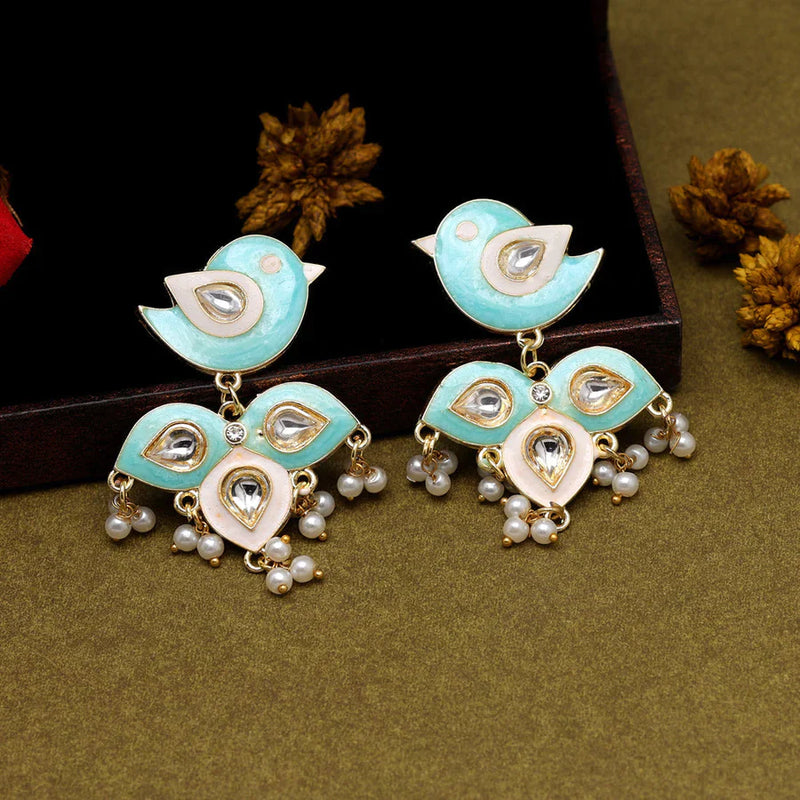 Sky Blue Color Kundan Meenakari Earrings (MKE1837SBLU) - Sky Blue