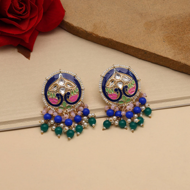 Blue Color Meenakari Earrings (MKE1876BLU) - Blue