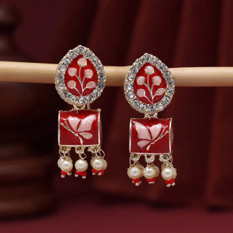 Red Color Meenakari Earrings (MKE1888RED) - Red