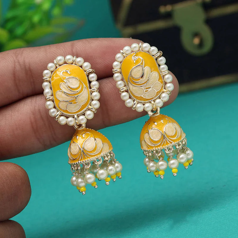 Yellow Color Meenakari Earrings (MKE1892YLW) - Yellow