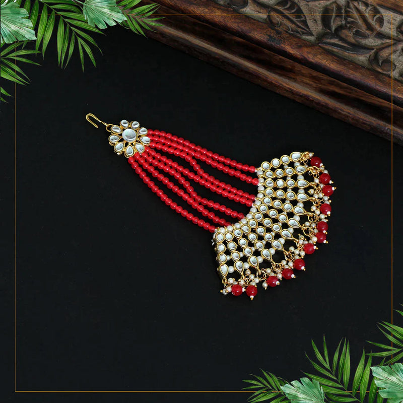 Red Color Kundan Maang Pasa (MPS145RED) - Red