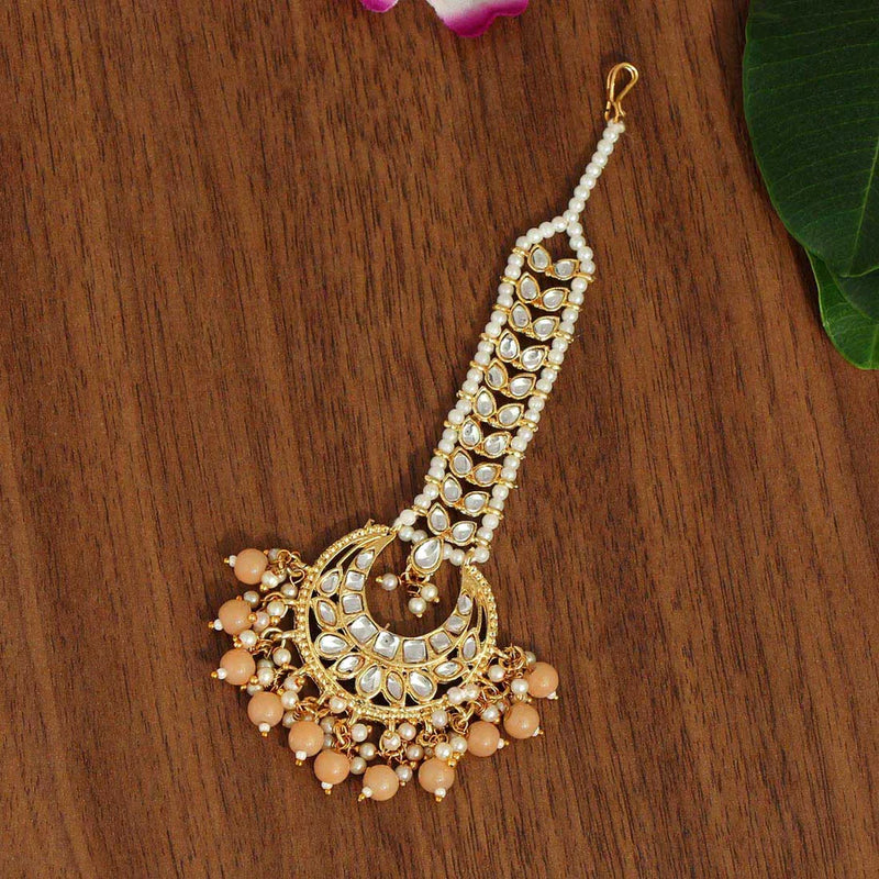 Peach Color Kundan Maang Tikka (MTK439PCH) - Peach