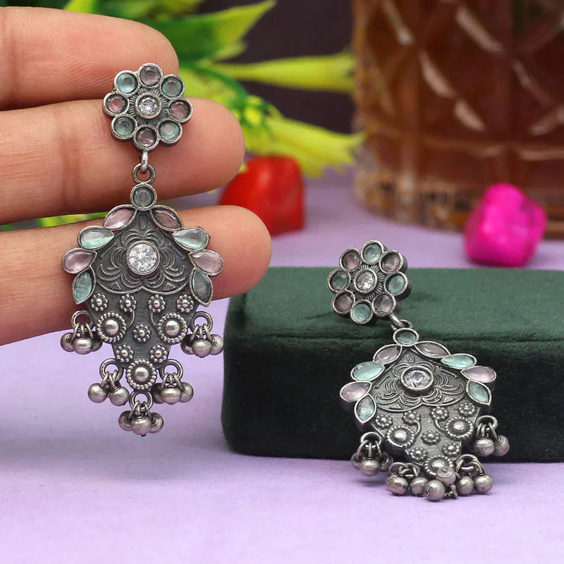 Pink & Pista Green Color Premium Oxidised Earrings (PGSE2739PNKPGRN) - Pink & Pista Green
