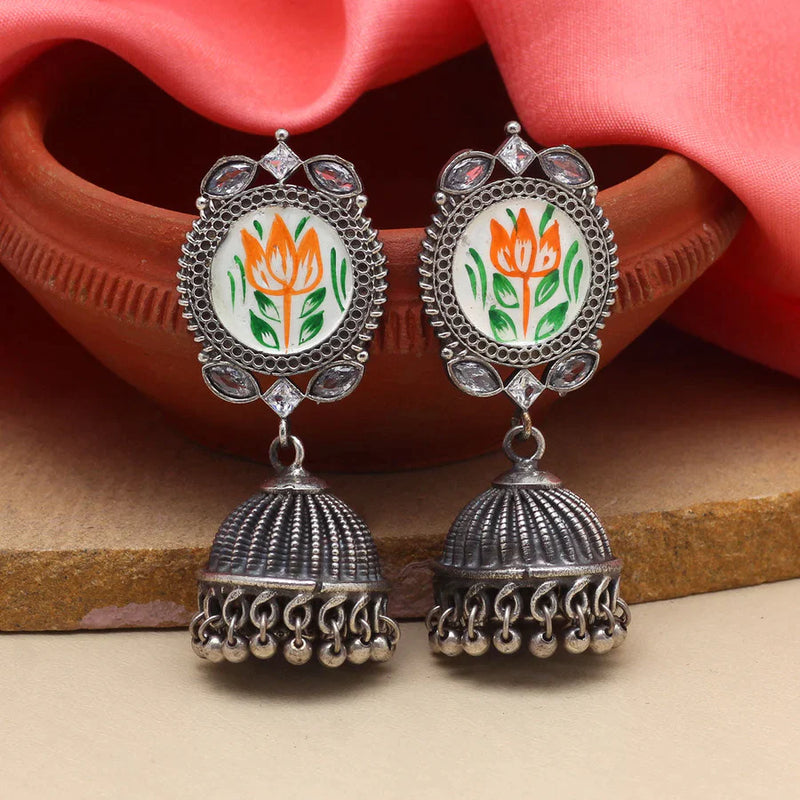 White Color Hand Painted Meena Work Premium Oxidised Earrings (PGSE2755WHT) - White