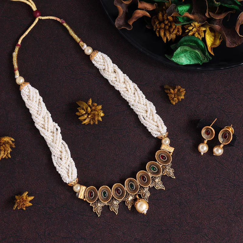 Rani & Green Color Choker Matte Gold Necklace Set (TPLN479RNIGRN) - Rani & Green