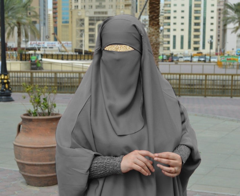 Grey 3 Piece Jilbab Elastic Sleeves